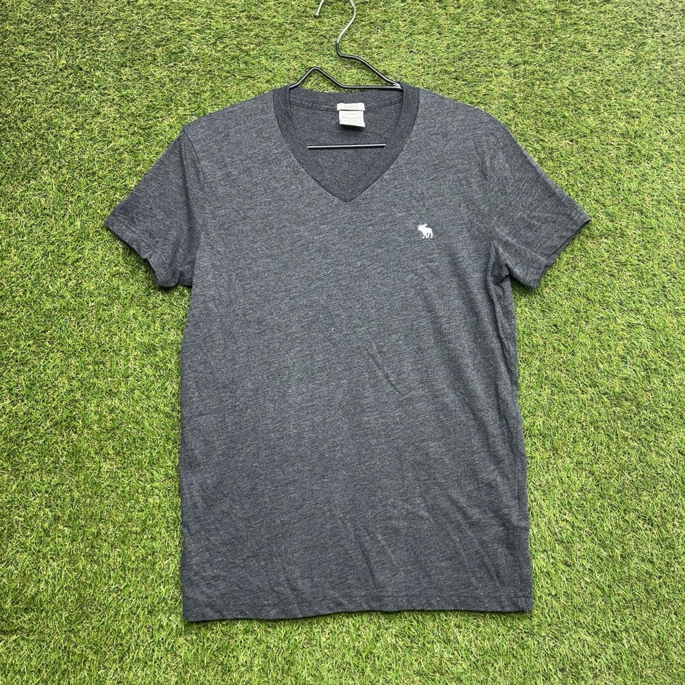 Abercrombie & Fitch Shirt Mens Small Dark Gray V-Neck Cotton Short Sleeve Muscle